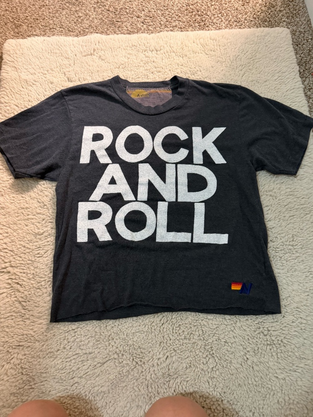 Aviator Nation Women's Rock And Roll Cropped T Shirt Size Small